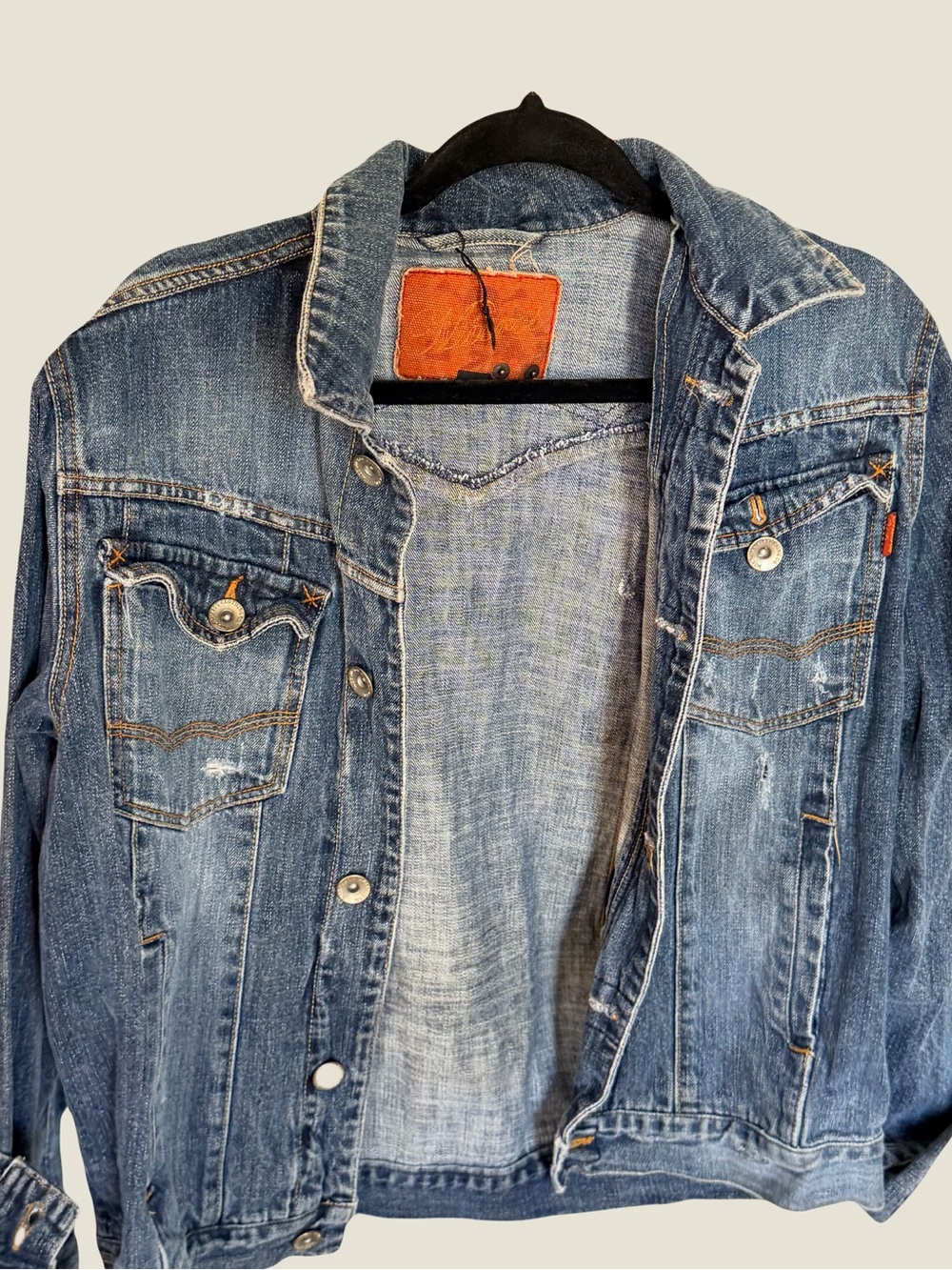 Source Unknown Distressed Blue Denim Jacket - Casual Trucker Style